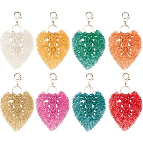 New Bohemian Tie Dye Macrame Keychain for Women Fashion Cotton Threaded Woven Fringe Tassel Key Chain Bag Pendant Accessories