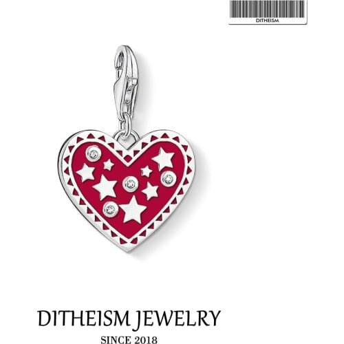 Red Heart with Star Charm Pendant,2019 Fashion Jewelry 925 Sterling Silver Trendy Love Gift For Women Girl Fit Bracelet Necklace