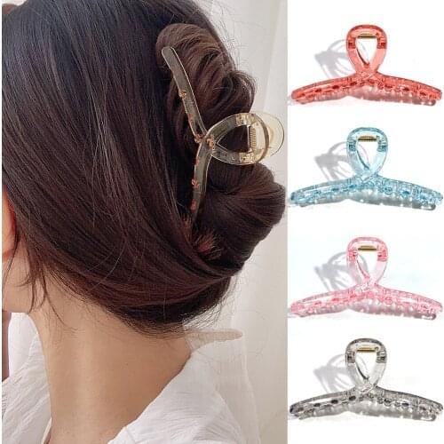 Transparent Crabs Hair Clips Korean Simple Hollow Cross Huge Hair Claw For Women Girls Candy Color Hair Accessories Bath Clips