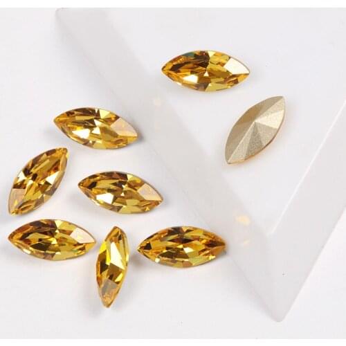 YANRUO 4200 Popular Crystals Lt. Topaz Color Navette Shape Different Size 3D Nail Art Fancy Glass Stones For 3D Nails Art Gems