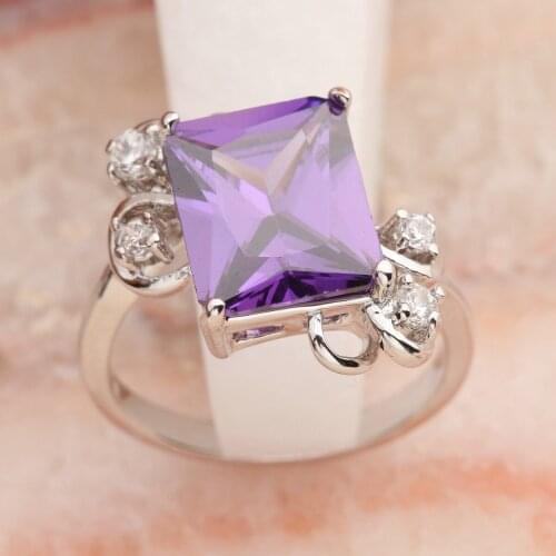 Stylish Purple Stone 9*12mm Semi-precious Stone Silver Cool For Women Ring Q2207