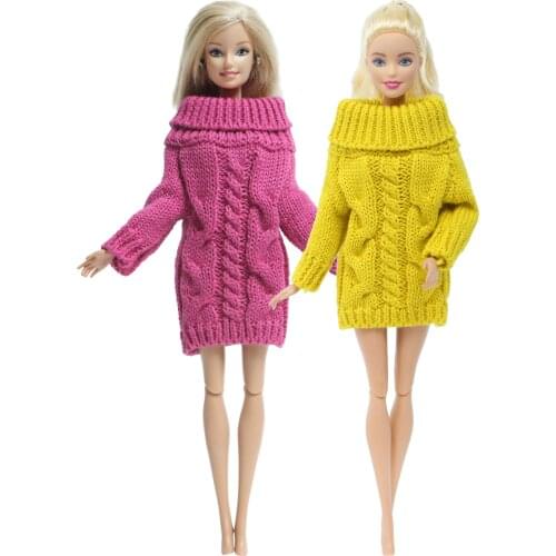 100% Handmade Cotton Doll Sweater 2 PCS/Lot Yellow Pink High Quality Dress Winter Wear Clothes for Barbie Doll Accessories Toy