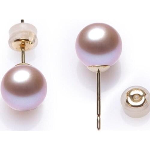 Gorgeous a pair 10-11mm south sea round lavender pearl stud earrings14k