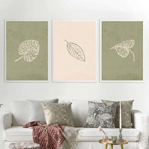 Vintage Green Beige Leaves Poster Print Botanical Wall Art Picture Canvas Painting Contemporary Art Living Room Decoration