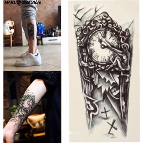Waterproof Temporary Tattoo Sticker Skull Head Clock Fake Tatto Flash Tatoo Back Leg Arm Big Size For Women Girl Men