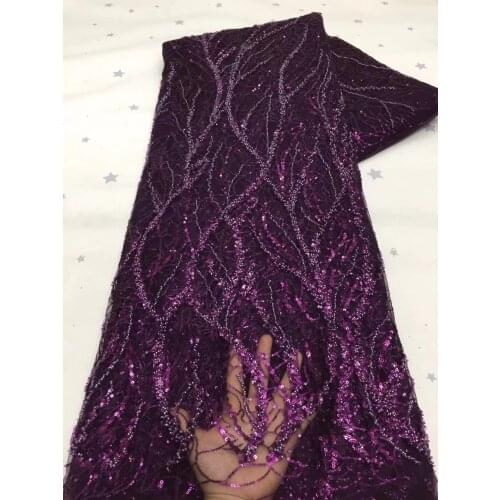 XIUYSAI Luxury Purple African Handmade Beads Laces Fabrics High Quality French Tulle Lace Fabric for Bridal Wedding