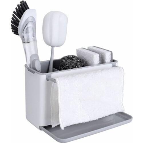 XL Sink Caddy Large Wall Mounted Sponge Holder Organizer Drawer-out drip tray Detachable Cleaning 4 Compartments to Avoid Mess