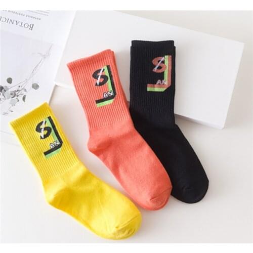 Bright Letters Jacquard Woman Street Fashion Elastic Top Spring Summer Ease Match Youth Vitality Student Crew Middle Tube Socks