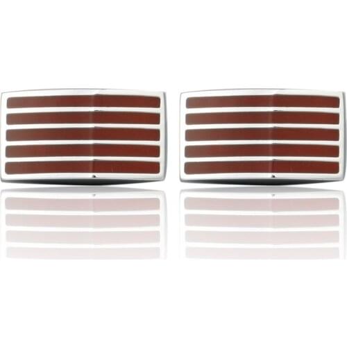 HYX Jewelry suqare Red stripes Enamel Brand Cuff Buttons French Shirt Cufflinks For Mens Fashion Cuff Links