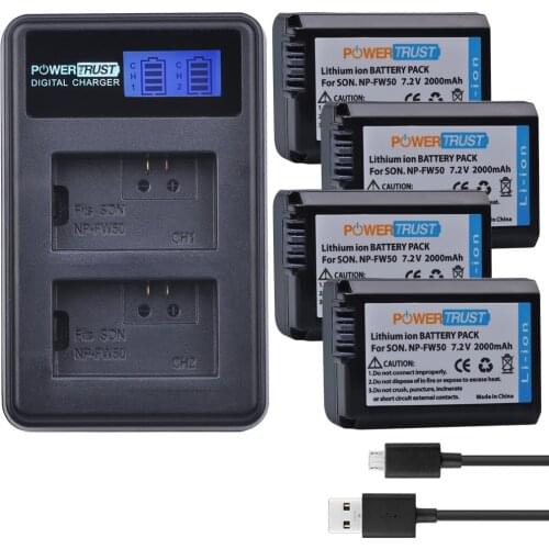 4Pcs NP-FW50 NP FW50 NPFW50 Batteries + LCD USB Dual Charger for Sony Alpha a6500 a6300 a7 7R a7R a7R II a7II NEX-3 NEX-3N NEX-5