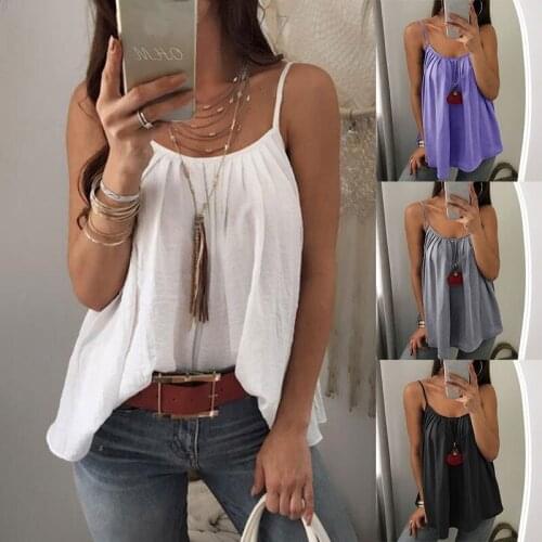 5 Color Summer Women Fashion U-Neck Sleeveless Sexy Chiffon Blouse Solid Color Casual Loose Spaghetti Strap Cool Womens Vest