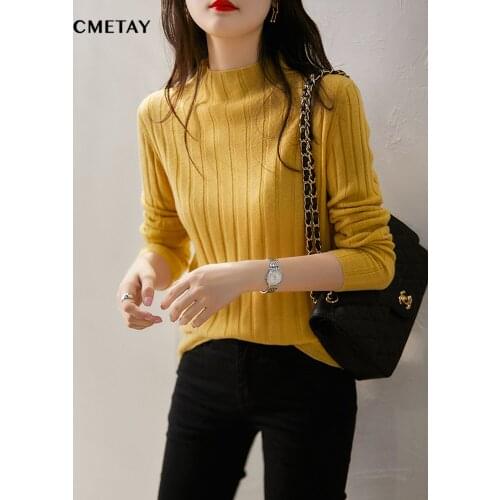 High Quality Cashmere Elegant Sweater Women 2021 New Korean Version Basic Pullover Female High Neck Soft Rib Knitted Jumper