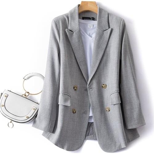 New 2021 Tailored Collar Blazers Black Khaki Gray Cotton Fashion Women Business Suit Spring Summer Short jacket
