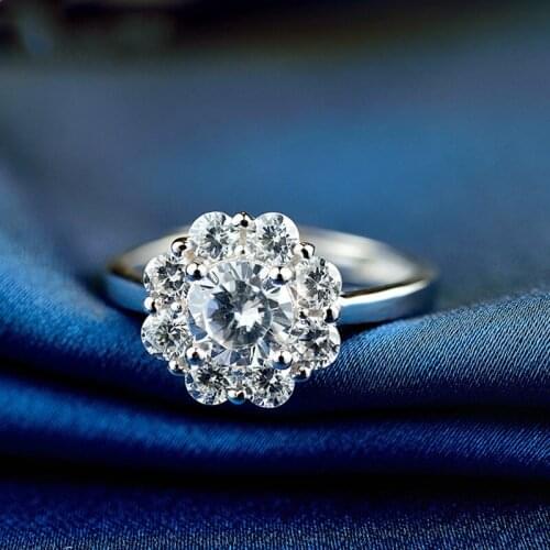 WYJZY Inlaid zircon flower sterling silver opening ring for women trend bride wedding engagement ring anniversary gift