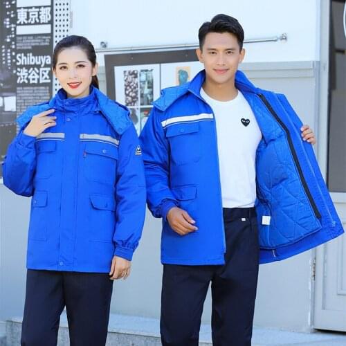 Winter Reflective Work Clothing Anti-Static Warm Gas Station Workshop Durable Installation Removable Liner Electric Overcoat 4XL