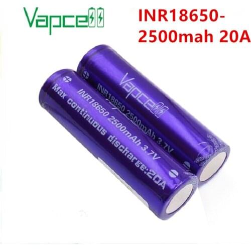 1 dollar coupon Vapcell original high capacity 18650 2500mah 20A 18650 3.7v Li-ion rechargeable batteries cell for flashlight
