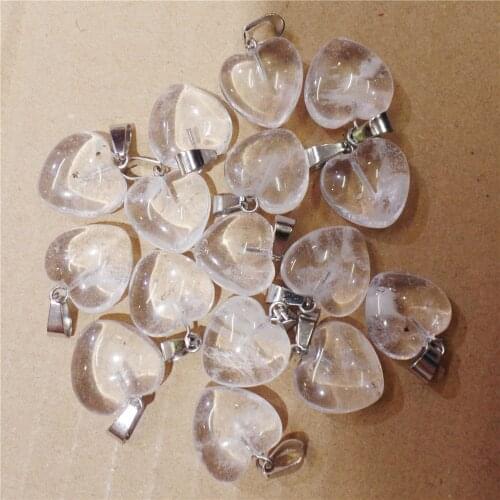 12Pcs 16x7mm Hand-Carved Natural White Crystal Love Heart Pendant Bead For DIY Jewelry Making Necklace Accessories