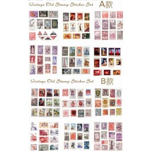 2set AB optional Vintage Retro Paper Sticker Classic Old Stamp Stickers for Decoration Scrapbooking Diary Album 013006004
