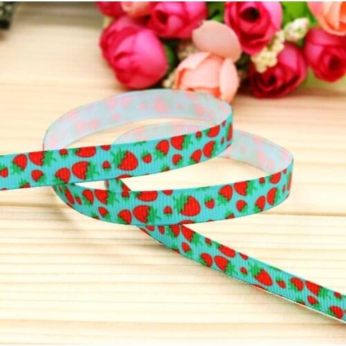 3/8'' Free shipping strawberry printed grosgrain ribbon hairbow headwear party decoration diy wholesale OEM 9mm P5096