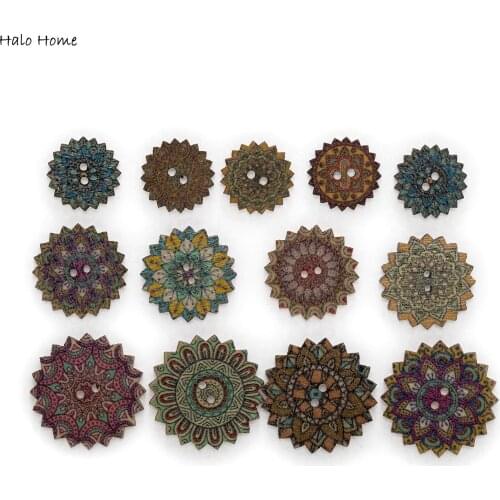 50pcs Painted Gear Wood Buttons for Handwork Sewing Scrapbook Clothing Crafts Accessories Gift Card 15-25mm