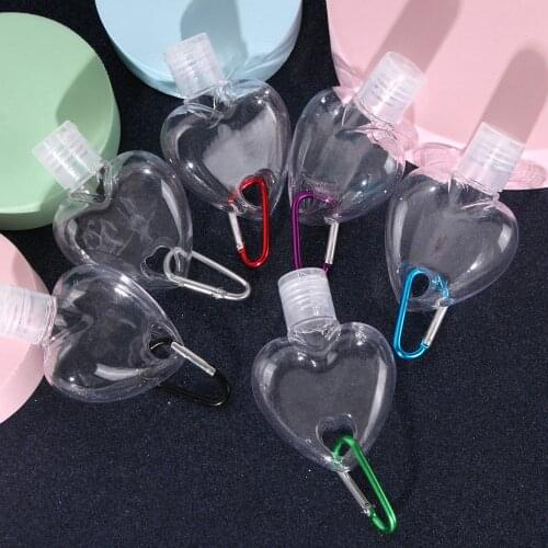 50ml Portable Heart Shape Empty Refillable Bottle With Key Ring Hook Travel Hand Sanitizer Bottle Hook Keychain Carrier