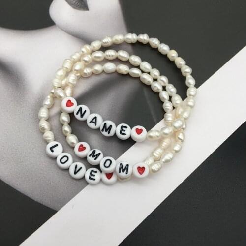 Custom name or word with Nature Fresh water Pearl bracelet for love and Mom gift