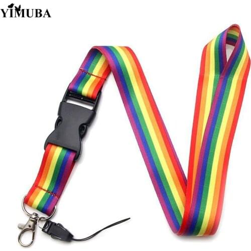 YIMUBA Hot LGBT Rainbow Lanyards Keychain Lesbian Gay Pride Cool Neck Strap USB Name Badge Holder Mobile Phone Hang Rope Webbing
