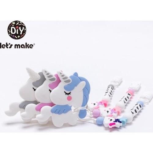 Lets Make Pacifier Chain Custom Babys Name Cartoon Unicorn Silicone Holder For Nipples Personalized Pacifier Clip Baby Teether
