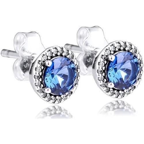 CKK Earrings Sparkling Blue Stud Earring for Women Sterling Silver 925 Jewelry aretes Pendientes kolczyki Earing Brincos