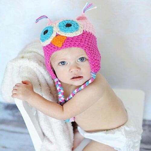 Hooyi Baby Girls Hat Owl Crochet Newborn cap headwear Beanie Kids winter hat Child Knitted Bonet New born Hats