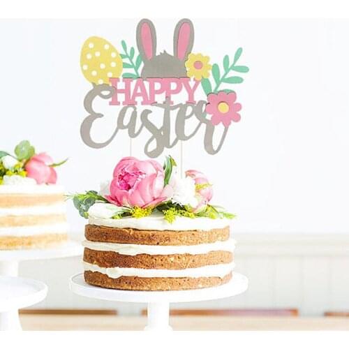 Happy Easter Cupcake Topper Colorful Rabbit Eggs Cake Topper For Easter Birthday Animals Party Cake Decorations Baby Shower