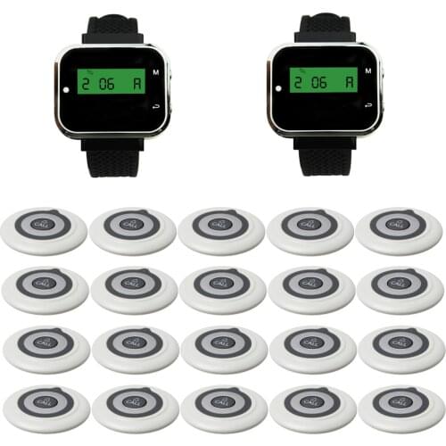 JINGLE BELLS 433MHz wireless calling system with long distance ultrathin 20 call bells+2 watch pager receiver call pager system