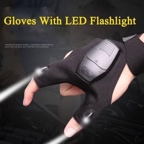AS Fishing Gloves Halloween Night Light with LED Flashlight Rescue Tools Outdoor Cycling Practical Durable Fingerless Gloves