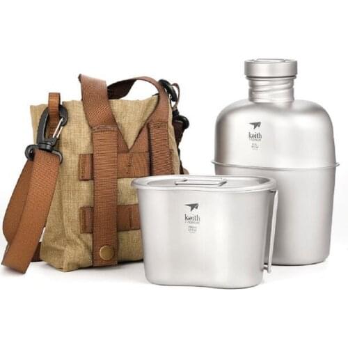 Keith Titanium Ti3060 Canteen Mess Kit Military Water Bottle Kettle with Cup