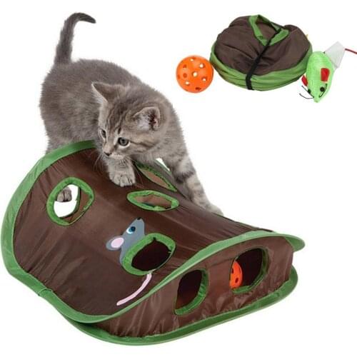 Cute Pet Cat Interactive Hide Seek Game 9 Holes Tunnel Mouse Hunt Intelligence Toy Pet Hidden Hole Kitten Foldable Toys