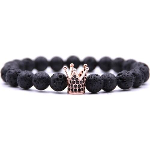 Hot Trendy Lava Stone Pave CZ Imperial Crown Charm Bracelet For Men Or Women Bracelet Jewelry Pulseira hombres