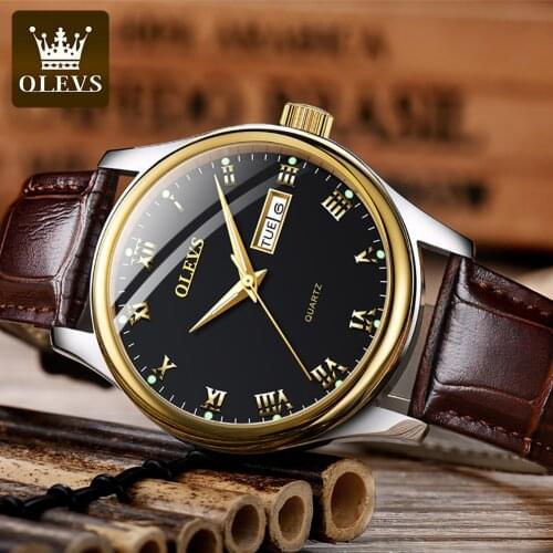 OLEVS Leather Mens Watch Top Brand Luxury Date Waterproof Watches Mens 2021 Casual Quartz Wrist Watch For Men Relogio Masculino