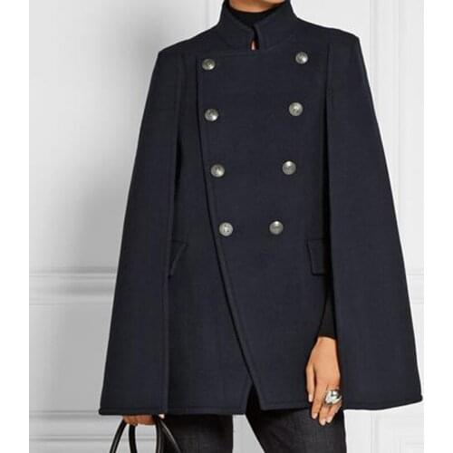 Mens coat autumn winter woollen coat fashion mens double breasted woollen coat Korean style loose mens coat cape cape