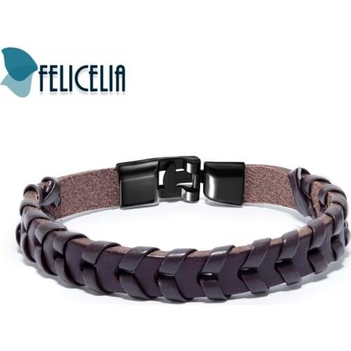 Felicelia New Arrival Smple Mens Wrap Bracelet Bangle Black/ Brown PU Leather Bracelet For Men Boys Handmade Jewelry