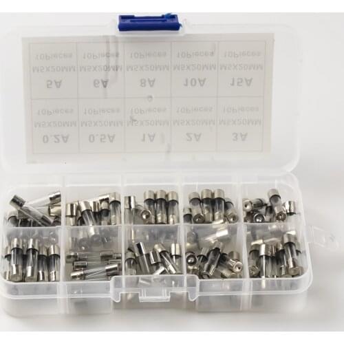 100pcs/lot Set Kit Fuse Assorted Kits DIY Quick Blow 5x20mm Glass Tube Fast-blow Glass Fuses 0.2A-20A