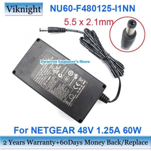 Genuine NU60-F480125-I1NN AC Adapter Laptop Charger 48.0V 1.25A 60W For Netgear 332-10290-01 Power Supply 5.5x2.1mm