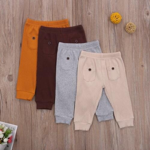 Autumn Kids Girls Boys Pants Winter Fall Knitted Pocket Pants Toddler Bottom Pants Children Solid Boys Elastic Leggings Clothing