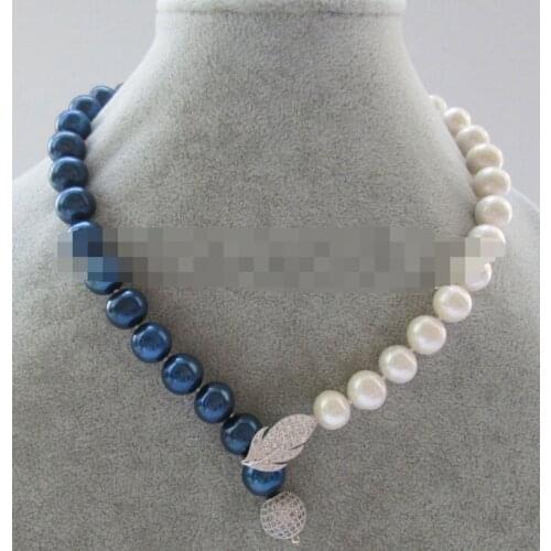 Natural white & blue round freshwater pearl necklace
