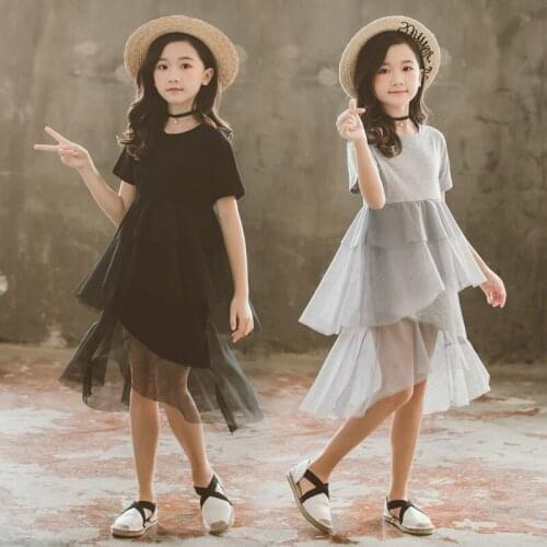 Girls Dress Summer Fashion Short sleeve Patchwork Mesh Kids Princess Dresses for Teenage Girls Layered Clothes