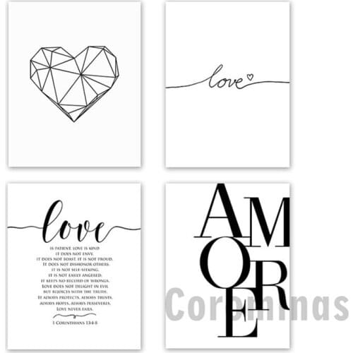Scandinavian Style Love Poster Black And White Canvas Painting Amore Wall Pictures For Living Room Nordic Decoration Home Art