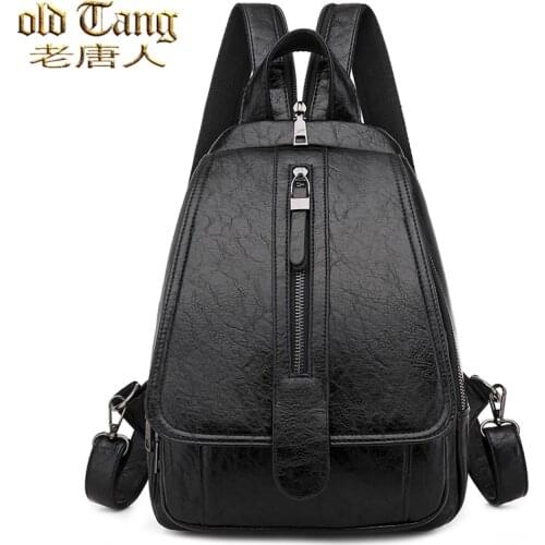 OLD TANG Fashion Luxury Soft Leather Solid Color Backpack for Women 2020 New Designer Ladies Casual High Quality Travel Backpack