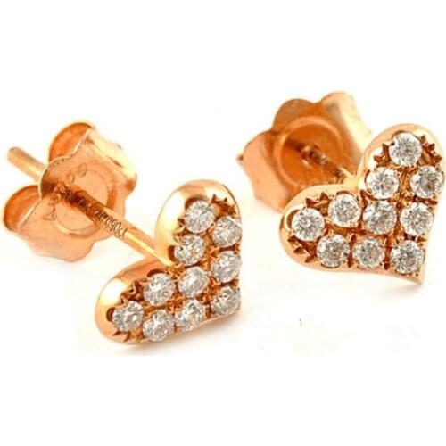 Certified Yellow Gold Earring/ Real 0.18ct heart Shape Stud / 0.7g