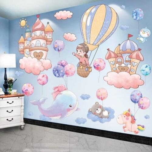 [SHIJUEHEZI] Castles Girl Wall Stickers DIY Balloons Animals Mural Decals for Kids Room Baby Bedroom Nursery House Decoration