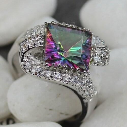 SHUNXUNZE fashion Cute Engagement rings jewelry for women Rainbow and White Cubic Zirconia Rock Rhodium Plated R777 size 6 7 8 9