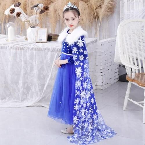 Snow Queen Elsa Dress Girl Elsa Cosplay Long Sleeve Winter Warm Costume Kids Masquerade Fantasy Christmas Costume Princess Dress